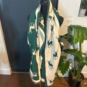 Green and Cream Deer Pattern Scarf